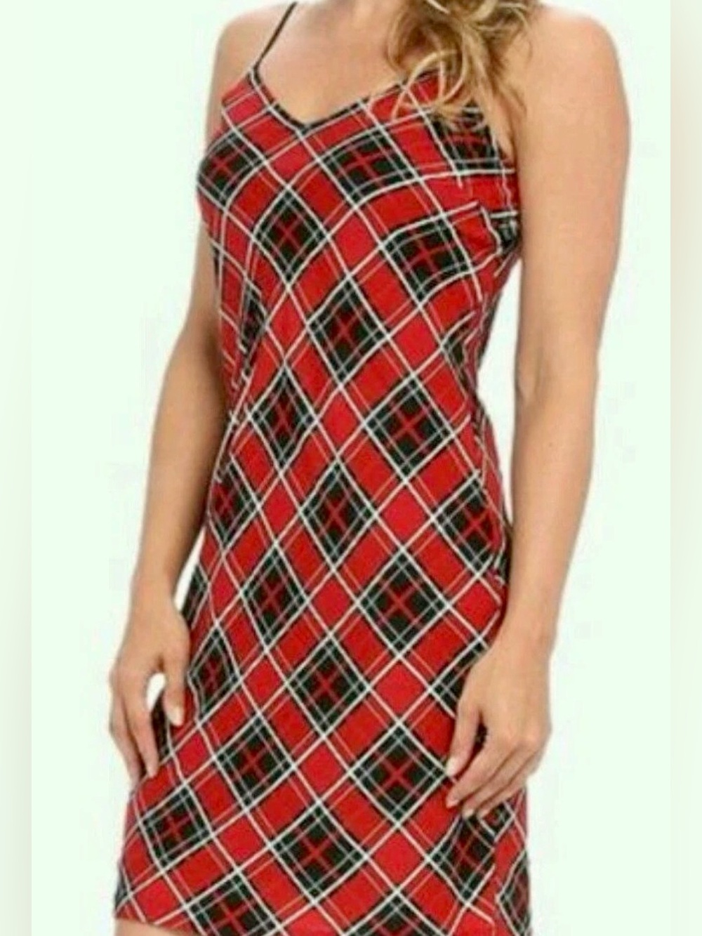 Michael Kors Red Plaid Slip Dress Size 10 Spaghetti Strap V-Neck Mini